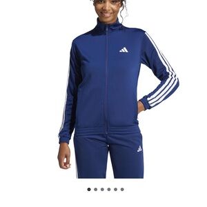 Adidas awomen Navy Blue White Jacket Medium Full Zip Stand up Collar